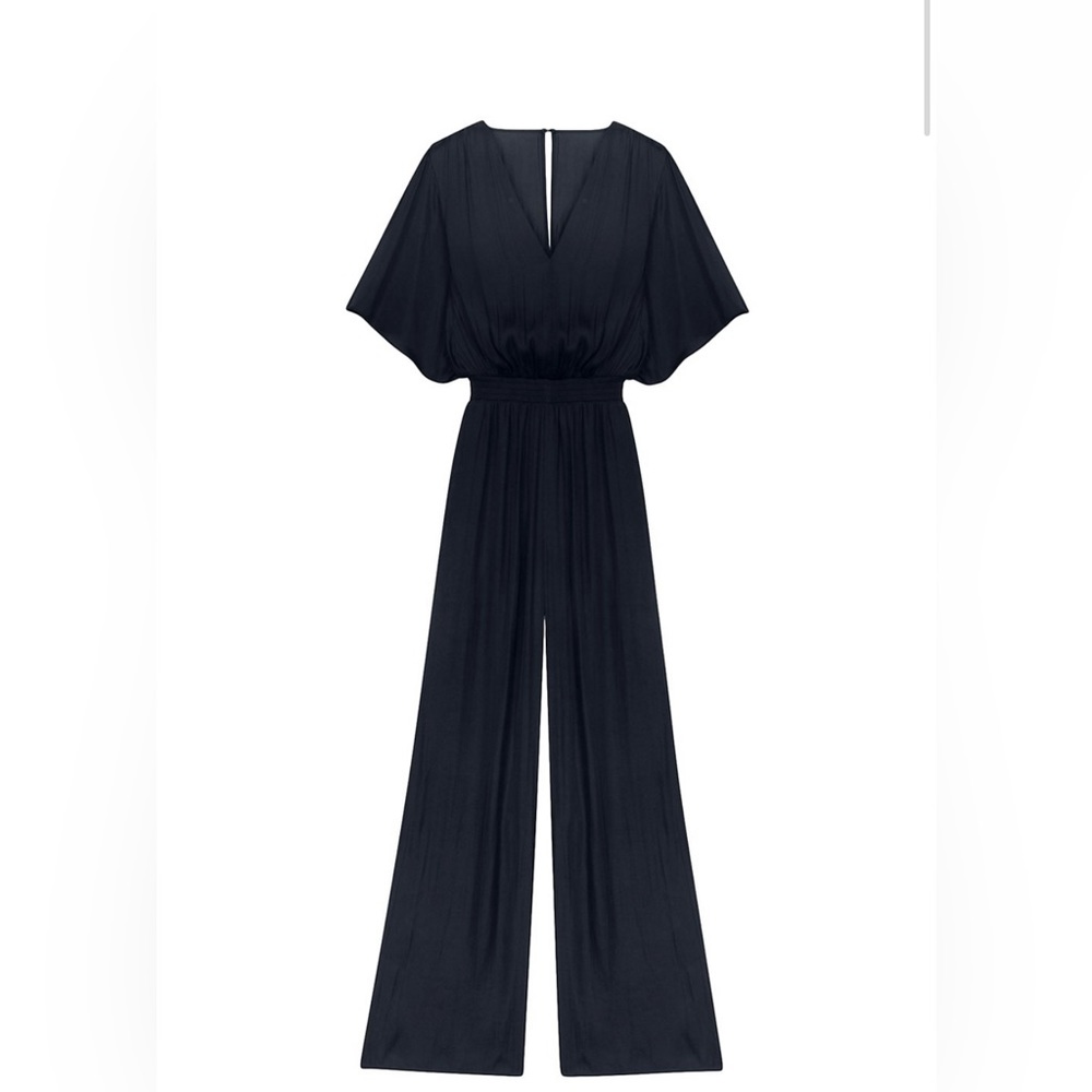 Maje Pachela Black Satin Wide-Leg Jumpsuit Size 34 XS New with tags.